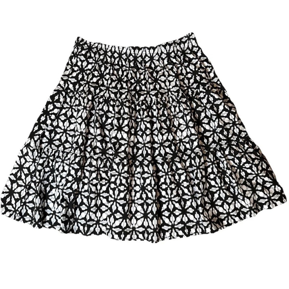 Woman Within Sz 18/20 L Cotton Blend Tiered Skirt Black Gray White Elastic Waist